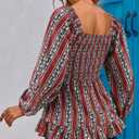 Womens Square Neck Floral Long Sleeve Tops Casual Loose Puff Sleeve Boho Work Blouse T Shirts (Medium, C1004)