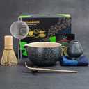 TEANAGOO Matcha Whisk Set Black,7 Pcs Matcha Set,Matcha Kit for Ceremony,Matcha Tea Set for Making Breakfast/Latte,Matcha Whisk Set with Bowl(Chawan)/Whisk and Holder,Gift for Matcha Lover (Charcoal Black 1)
