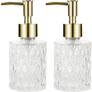 Multipurpose Soap Dispenser Easy to Clean Glass Soap Pump Dispenser Ideal for Bath and Bathroom (2PCS Gold)