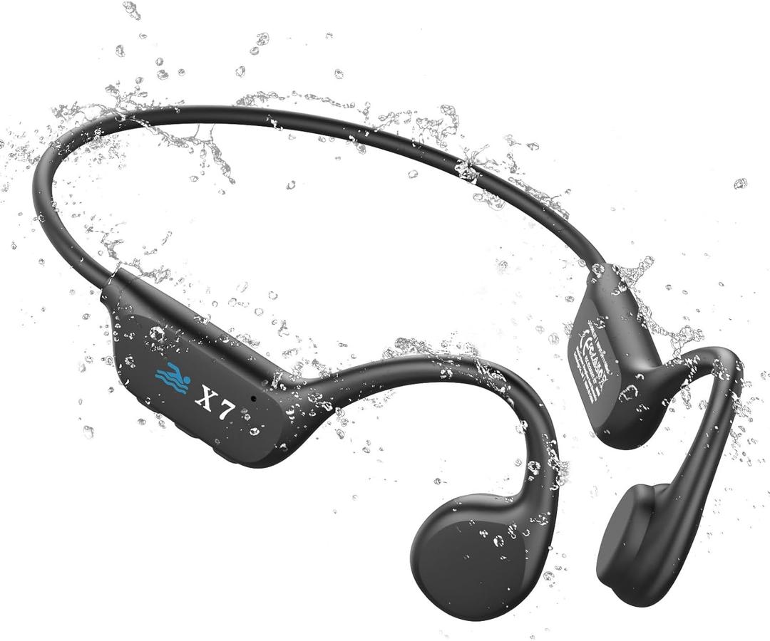 Swimming Headphones,Bone Conduction Headphones Bluetooth 5.4,IP68 Waterproof Wireless Earphones MP3 Player Built-in 32G Memory, Open Headset for Swimming Running (Cool Black)