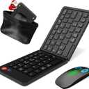 Wireless Bluetooth Keyboard & Mouse Combo, Foldable Keyboard and Mouse with Phone Holder,Compatible with iOS, Windows, Android, Smartphones, Laptops, etc. (Deep Black)