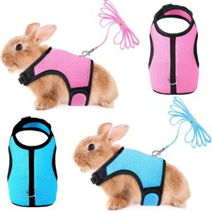 SATINIOR 2 Pieces Bunny Rabbit Harness with Leash Cute Adjustable Buckle Breathable Mesh Vest for Kitten Puppy Small Pets Animal Walking Accessories (Blue, Pink)