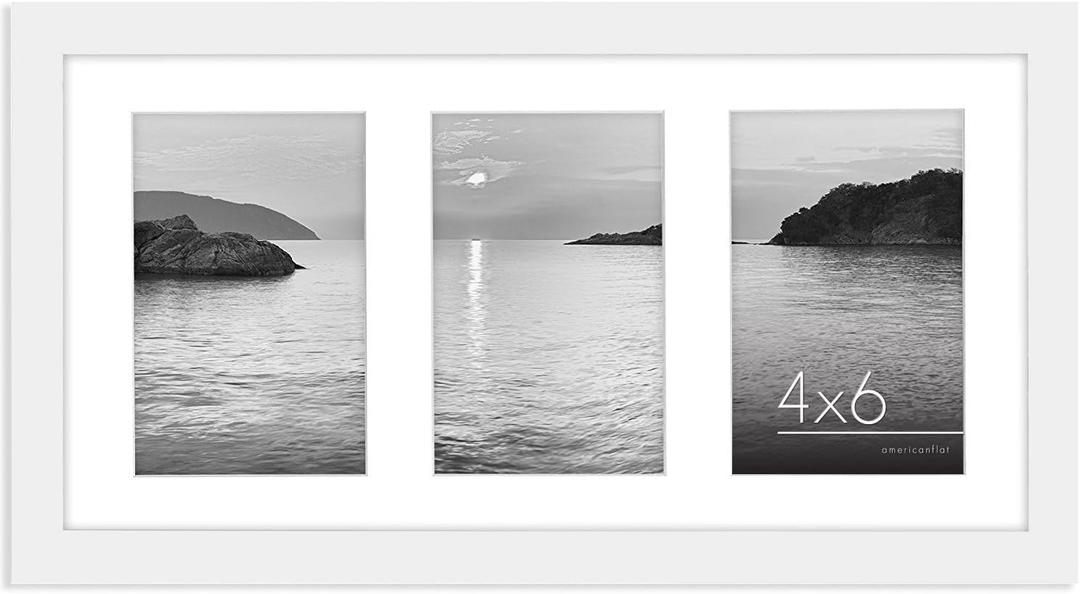 Americanflat 4x6 Collage Picture Frame with Shatter-Resistant Glass - Fits Three 4x6 Photos or Use as One 8x16 Picture Frame - Signature Collection - Collage Frames for Tabletop and Wall - White (8x14)
