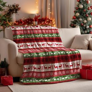 Horaldaily Christmas Flannel Blanket Throw, Green Reindeer Soft Fuzzy Plush Cozy Fleece Blankets for Couch Sofa Bed Lounging, Ideal Gifts for Kids Adults Wife Self, 50x60