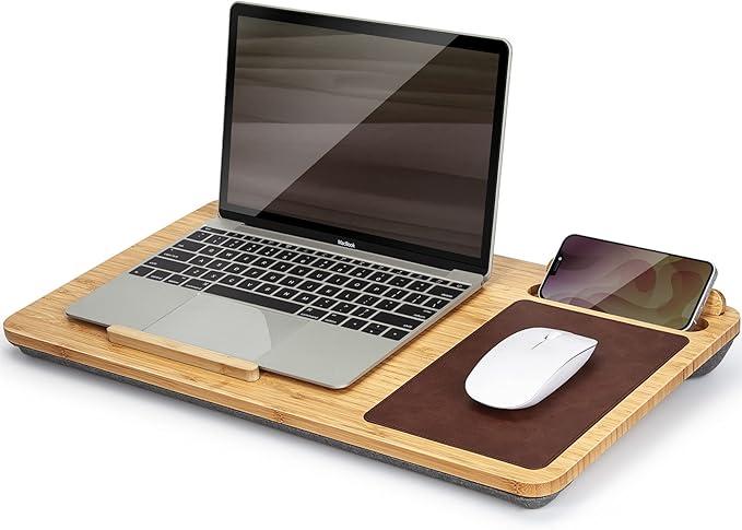 Portable Laptop Desk Fits Up to 16“ Laptops, with Tablet Slot, Built-in Cushion, Great for Home & Office,Lap Desk for Laptop,Lap Desk with Cushion (Brown, Large)