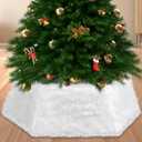 28 Inch White Soft Faux Fur Christmas Tree Collar, Base Cover, Ring Skirt, Hexagon for Artificial Trees, Tree Skirt for Xmas Decorations