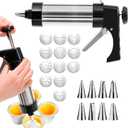 Cookie Press Gun Kit Stainless Steel Spritz Cookie Press for Baking Icing Gun with 13 Cookies Discs and 8 Piping Tips for DIY Biscuit Maker, Cake Icing Decoration (COLOR:silver)