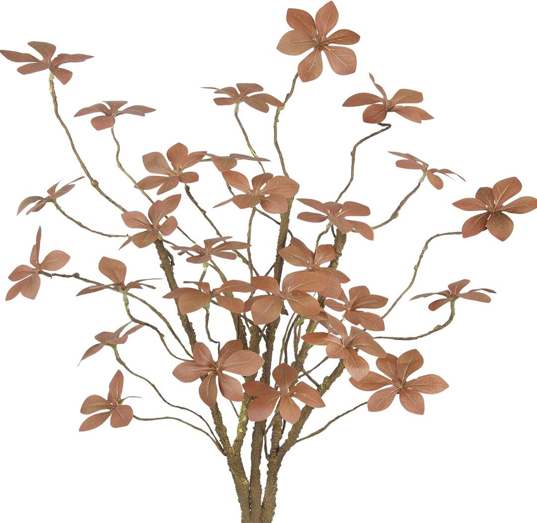 CISDUEO 3 Pcs Artificial Fall Leaves Stem Plants Fall Floral Stems Fake Leaves Silk Faux Fall Greenery Branches Brown with Long Stem for Vases Farmhouse Thanksgiving Autumn Centerpiece Decor
