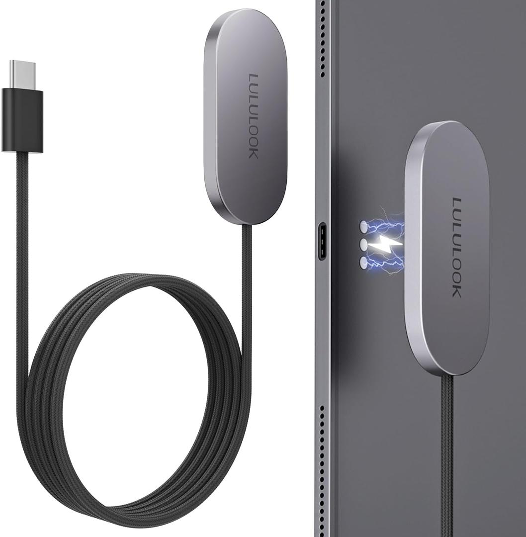 LULULOOK Magnetic Wireless Charger Cord for iPad Pro 12.9 3rd/4th/5th/6th, 18W Aluminum Alloy Charger Fast Charing for iPad 13" M3 (2025)/M2 with 6.5ft USB-C Cable