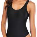 YELAIVP Women's Retro Scoop Neck Padded One Piece Swimsuits High Cut Low Back Bathing Suits Swimwear Bodysuit (Large, Black)