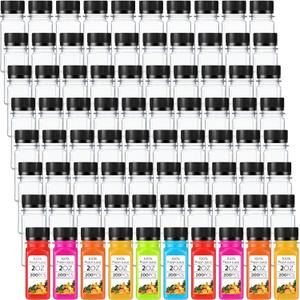 Sliner 200 Pcs 2oz Small Plastic Juice Bottles Ginger Juice Bottle with Lids Liquid Vial Reusable Clear Beverage Container with Lid, Freezer Safe, Leak Proof for Milk, Water(Black Lid)