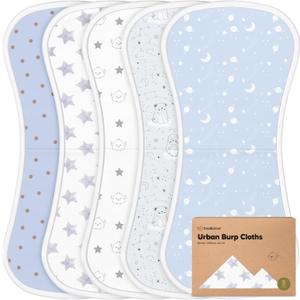 Organic Burp Cloths Baby Boy & Girl - 5-Pack Super Absorbent Cotton Burping Cloths for Babies, Soft & Plush Newborn Spit Up Rags, Infant Towels for Milk Spit Up, Unisex, Large 21" x 10"(Constellation)