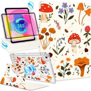 Shorogyt for iPad Air 11 Inch Case M3 2025&M2 2024/Air 5th Generation 2022/Air 4th Gen 2020/Pro 11 Inch Case Magnetic Stand for Women - Cute 360 Degree Rotating Covers Girls Pencil Holder,Mushroom