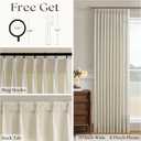 Extra Wide Pinch Pleat Curtains 84 Inches Long for Patio Sliding Glass Door Beige Oatmeal Linen 70 Inch Wide Curtain Memory Trained Pleated Drapes Hooks Rings 70x84 Curtain for Large Window 1 Panel