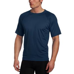 Surf Men's Swim Shirt with Short Sleeves UPF 50+ Rash Guard Quick-Dry Fabric (Large, Navy)