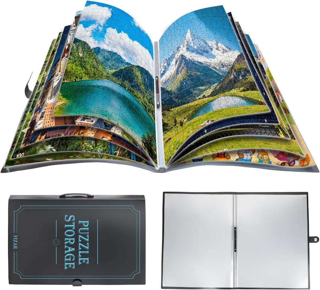1000 Pcs Puzzle Storage Portfolio Folder with 20 Acid- Free Pockets, Large Capacity Puzzle Organizer, Portable, Dustproof and Protective Accessory for Jigsaw Enthusiasts, Blue, 1000 Piece