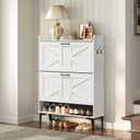 Shoe Storage Cabinet, Shoe Organizer with 2 Flip Drawers, Hidden Shoe Storage for Entryway, Freestanding Organizer with Open Storages, White SHWT9401