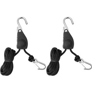 iPower 2-Pack 1/2 Inch 14.7-Feet Long Heavy Duty Adjustable Rope Clip Hanger Ratchet Tie Down (250lbs Weight Capacity) Reinforced Metal Internal Gears, Black
