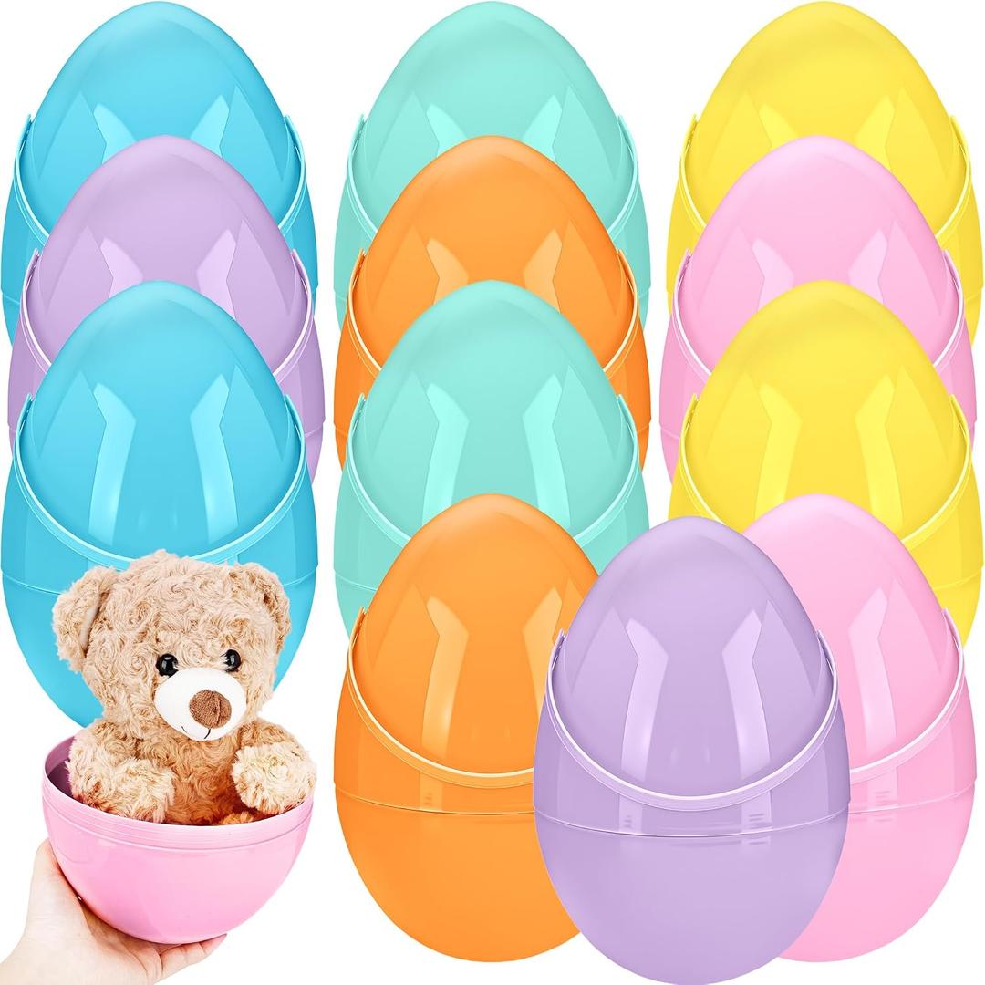 10 Inch Giant Macaron Plastic Easter Eggs 6 pcs/ 12 pcs Large Plastic Easter Eggs With Handle Jumbo Empty Fillable Eggs for Easter Egg Hunt Suprise Egg (12 Pcs Macaron - 10 Inch with Handle)