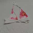 MakeMeChic Women's 2 Piece Floral Cover Up Set Halter Ruched Crop Tops and Ruffle Split Skirt Coverups (Medium, Pink and White)