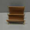 MyGift 2 Slot Modern Mail Holder, Deluxe Brass Tone Metal and Toffee Brown Leatherette Sling Entryway or Desktop Tabletop Letter Sorter