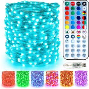 BrizLabs Valentine Fairy String Lights, 33ft 100 LED Color Changing Christmas Fairy Lights with Remote Timer, USB Pink White Fairy Light Music Sync RGB Twinkle Light for Xmas Halloween Party Wedding