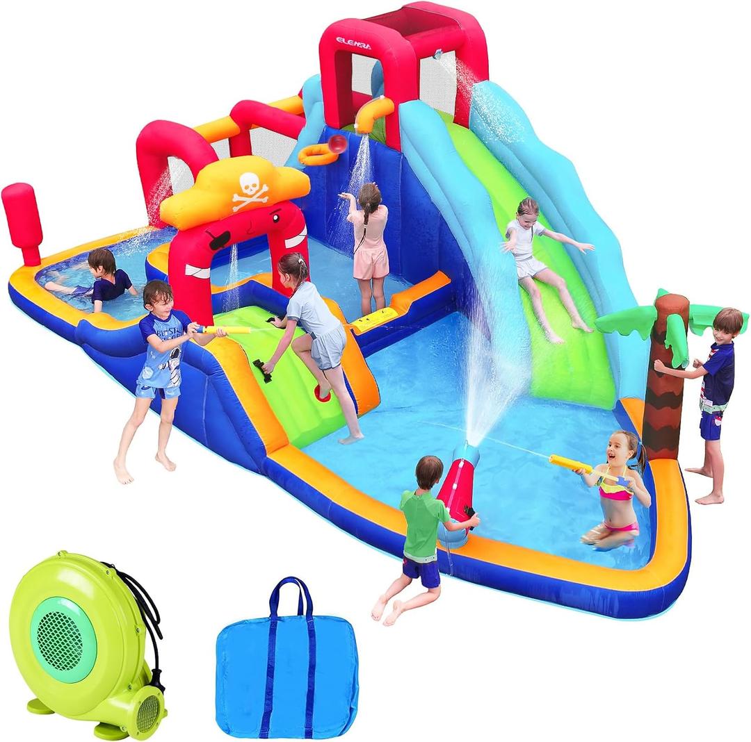 ELEMARA Inflatable Water Slide Bounce House, 10 in 1 Inflatable Water Park with Blower, Water Slides for Kids Backyard for 5