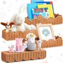 Pinkunn 3 Set Nursery Book Shelves Scalloped Rattan Wall Shelf 15.8 x 3.2 Inch Wall Mounted Plastic Floating Book Shelve, Hanging Boho Wicker Woven Shelf for Nursery Decor and Storage (Natural Wood)