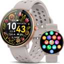 Smart Watch for Women Men, for Android iOS with Sleep & Calorie Monitor, Pedometer Fitness Tracker, Bluetooth Call, IP68 Waterproof, 112+ Sport Modes Round Face Smartwatch (Gold-Pink)