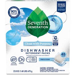 Seventh Generation Dishwasher Detergent Packs Free & Clear for sparkling dishes Dishwasher tabs 45 count