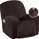 H.VERSAILTEX Velvet Slip Covers for Recliners with Arms 1-Piece Stretch Recliner Chair Covers Furniture Protector Couch Soft with Elastic Bottom Anti-Slip(Brown, Large)
