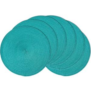 AHHFSMEI Round Braided Placemats 15 Inch Round Table Mats for Dining Tables Natural Woven Heat Resistant Place mats Set of 6 (Turquoise)