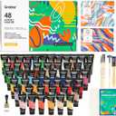 Grabie Acrylic Paint Set, 48 Colors, 5 Paint Brushes, 10-Sheet Canvas Paper, 36-Sheet Disposable Palette Paper, Stencil Set, Blending Tool
