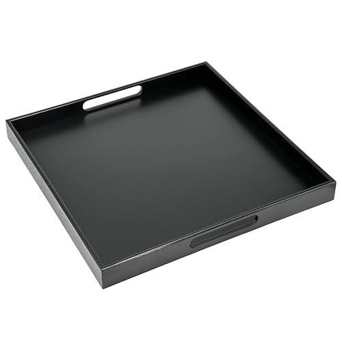 Bam & Boo 20" x 20" x 2" Square Natural Bamboo Ottoman Tray with Handles, Black