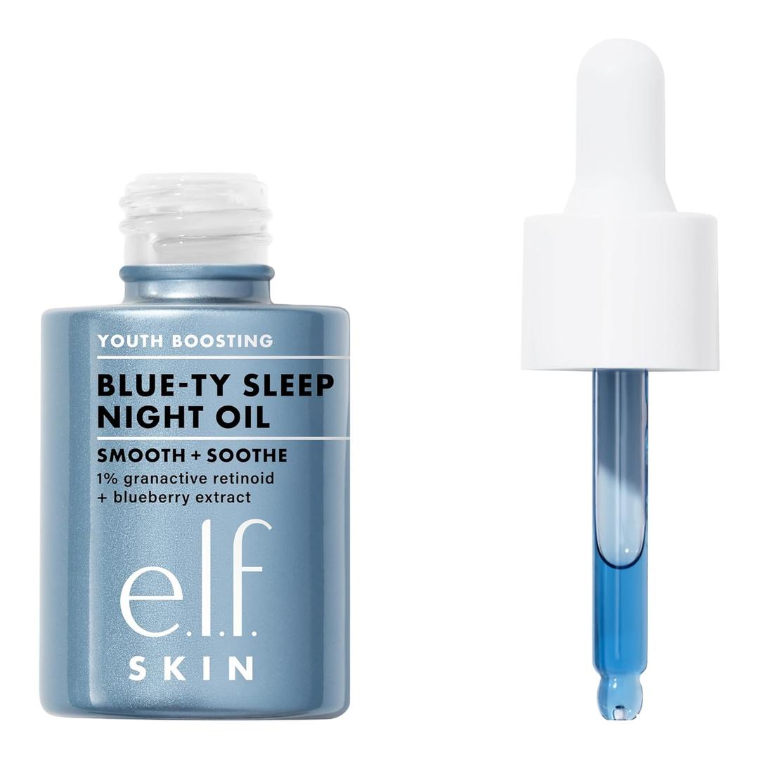e.l.f. SKIN Youth Boosting Blue-ty Sleep Night Oil, Gentle Overnight Face Oil, Treats Fine Lines & Uneven Texture, Lightweight, Vegan & Cruelty-Free