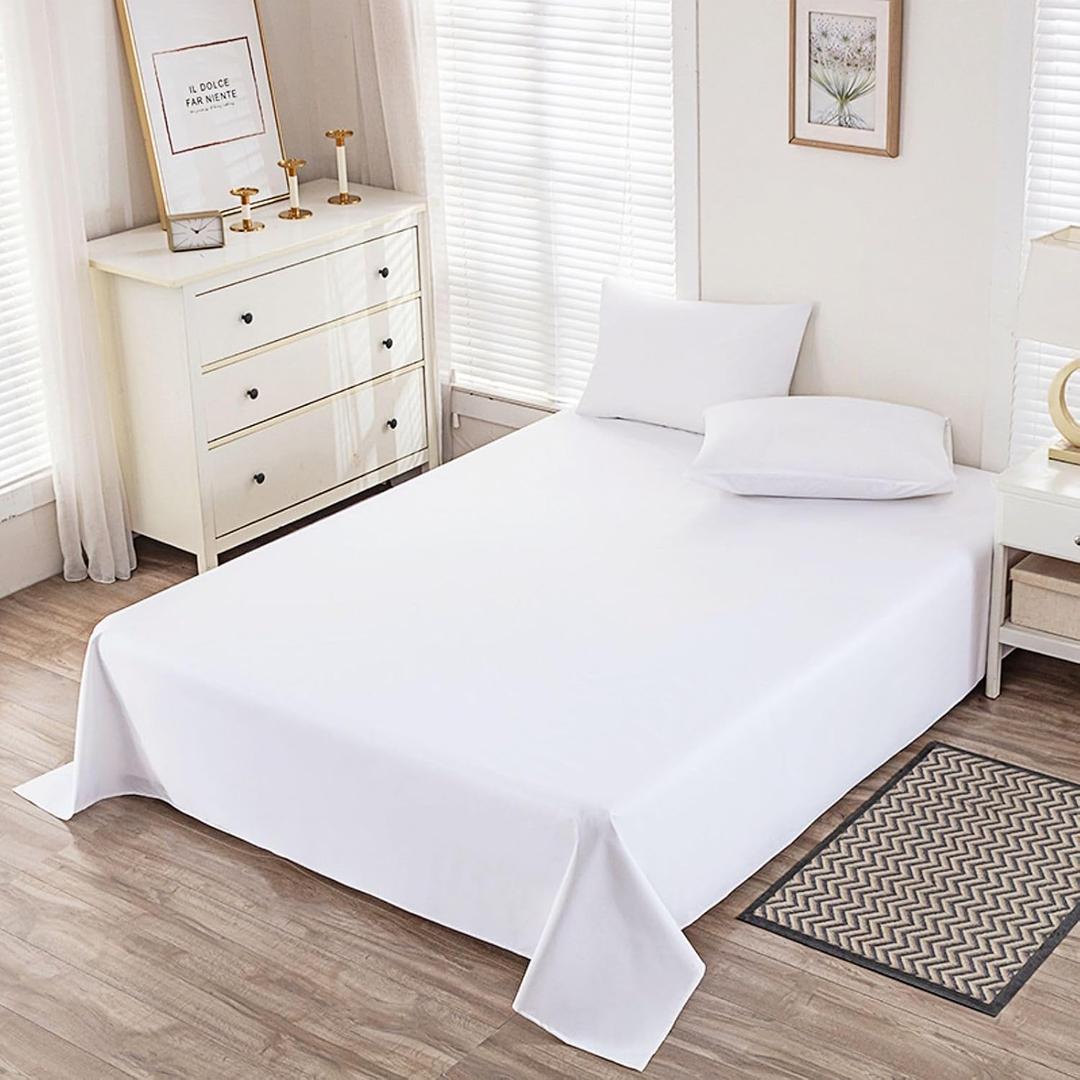 Flat Sheet Queen Size, Soft 300 Thread Count 100% Cotton Sheet, Sateen, Cooling & Breathable Bed Sheets, White Top Sheet, Flat Sheets Only, Single Flat Sheet Only (White, Queen)