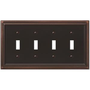 AMERELLE 94T4VB Continental Quadruple Toggle Cast Metal Wallplate in Aged Bronze