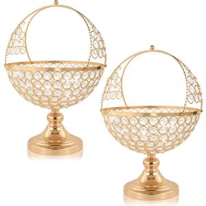 Crystal Candy Bowl Holder, Decorative Fruit Bowl Stand, Flower Basket Ornament, Home Decor, for Displaying Fruits or Artificial Flowers, Table Centerpiece (Gold, 2 Pcs L)