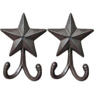 Pack 2 Vintage Architectural Star Hooks Decorative Western Home Wall Mount Coat Rack Hanger Rustic Decor Coat Hook,Hat Hook Wall Mounted,Coat Hanger,Dual Hooks for Bath,Kitchen,Garage