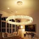 Modern LED Gold Ring Chandelier 31.5" Dimmable Adjustable Crystal Ring Pendant Light for Dining Room Living Room