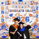 Orange Blue Graduation Decorations 2026 - Graduation Decorations Set with Congrats Grad Backdrop,Banner,Balloons,Porch Sign,Honeycomb Centerpieces for High School College Celebrations Supplies