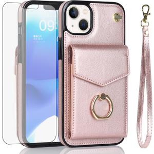 Asuwish Phone Case for iPhone 12 Mini 5.4 Wallet Cover with Tempered Glass Screen Protector and RFID Blocking Ring Credit Card Holder Leather Cell iPhone12mini 5G i 12s iPhone12 12mini Women Rose Gold