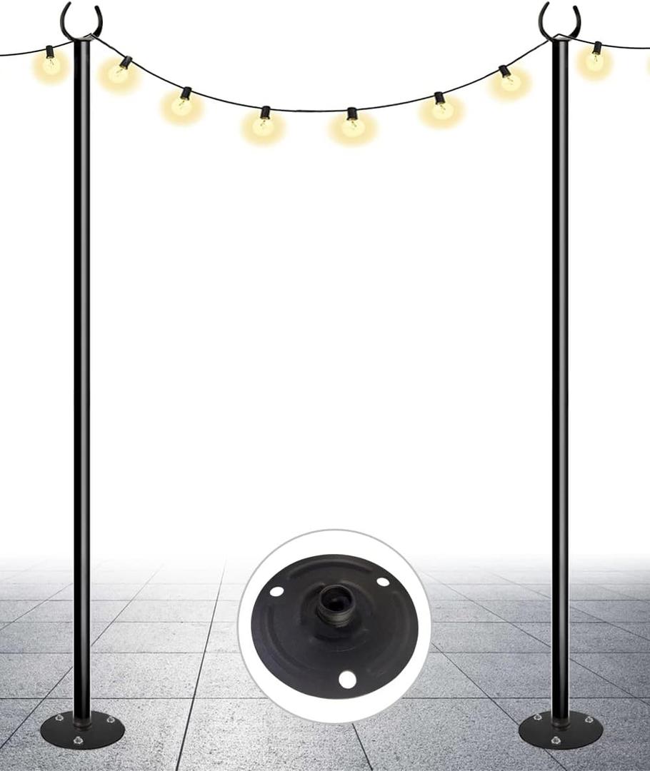 Outdoor String Light Pole, 10 FT Heavy Duty Hanging Light Stand Pole for Outside Hard Soil Wood Backyard, Patio, Christmas, Wedding, Party (2 Packs)