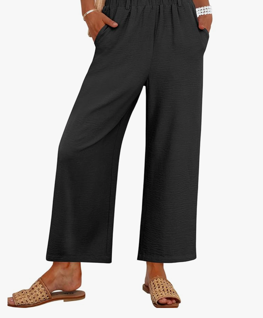 ANRABESS Women's Pants Wide Leg Elastic Waist Casual Cropped Palazzo Pants 2025 Beach Vacation Summer Trousers with Pocket
Black L