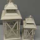 Lanterns Decorative Outdoor&Indoor, Set of 2 (14"&10") Beige Metal Lantern Decor with Glass, Candle Holder for Porch, Patio, Garden, Balcony, Wedding, Table Centerpiece