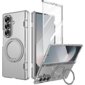 for Samsung Z Fold 7 Case Clear with Kickstand Hinge Protection Built-in HD Glass Screen Protector Shockproof Protective Case for Galaxy Z Fold 7 2025 - Clear