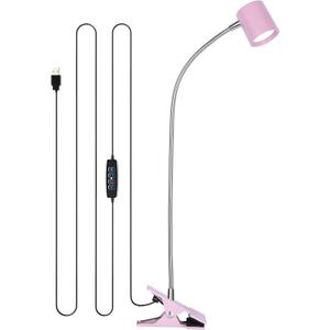 Dott Arts Desk Lamp,USB Clip On Light with 3 Color Modes,LED 10 Levels Brightness Reading Lamp, 360Gooseneck Book Light,Eye-Care Reading Light for Home Office,Headboards Pink