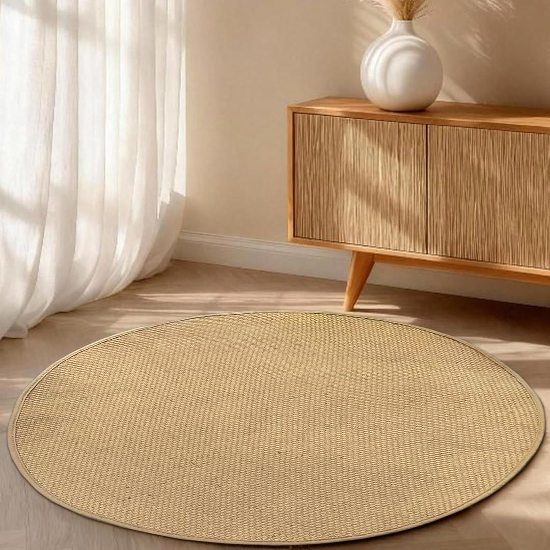 Jute Round Rug 4ft Circle Area Rug Indoor Outdoor Living Room Patio Kitchen Rug Boho Natural Color Bedrom Carpet Farmhouse Woven Design Decorative Floor Rug