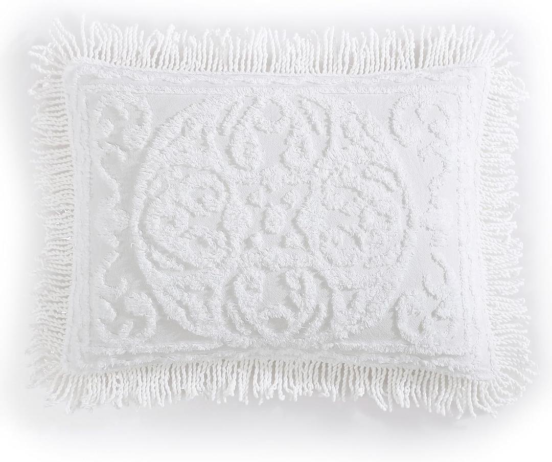 Beatrice Home Fashions Medallion Chenille Bedspread, Standard Sham, White