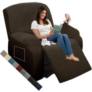 MAXIJIN Oversized Recliner Covers That Stay in Place 4 Pieces Stretch Large Recliner Chair Covers Jacquard Dogs Cats Proof Reclining Slipcovers with Elastic Bottom (XL Recliner, Dark Coffee)